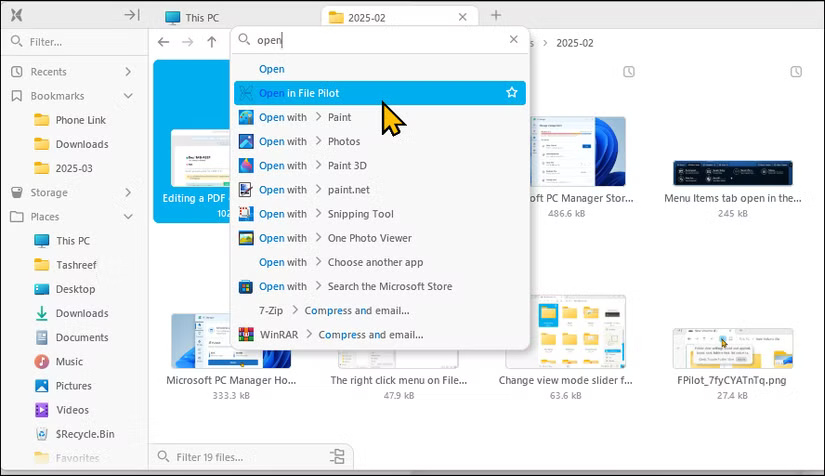 Chức năng tìm kiếm cho menu ngữ cảnh trong File Pilot