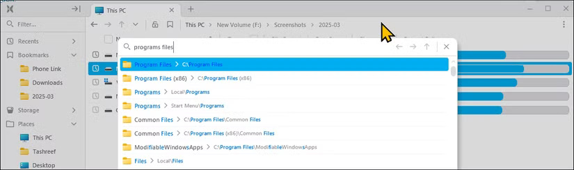 Tính năng GoTo đang hoạt động trên File Pilot chạy trên Windows 11