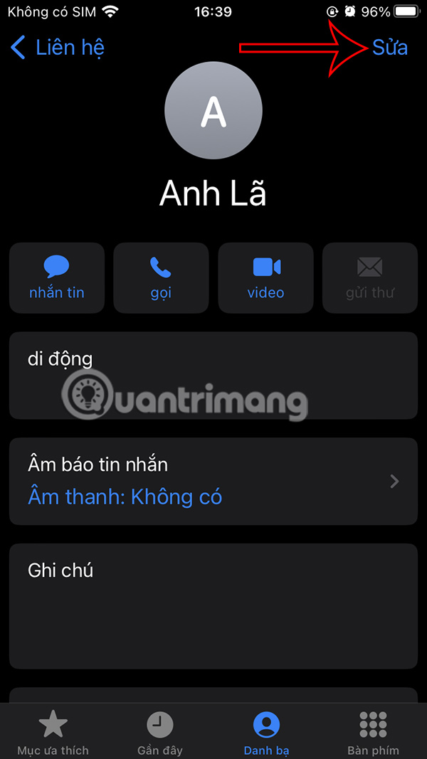 Sửa danh bạ iPhone