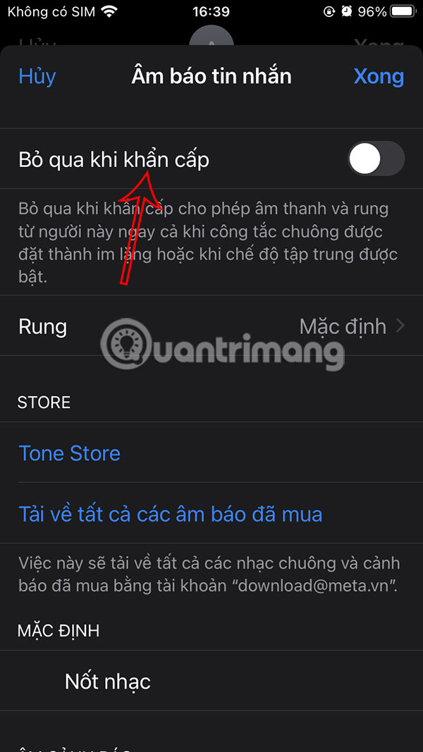 Bật nhận âm báo tin nhắn chế độ im lặng