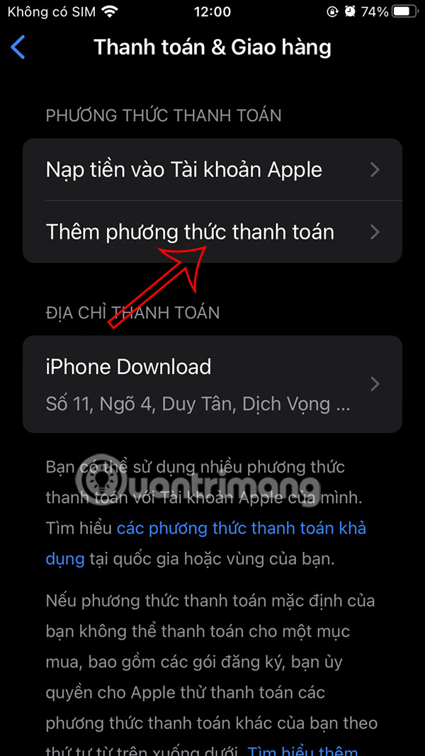 Thêm phương thức thanh toán