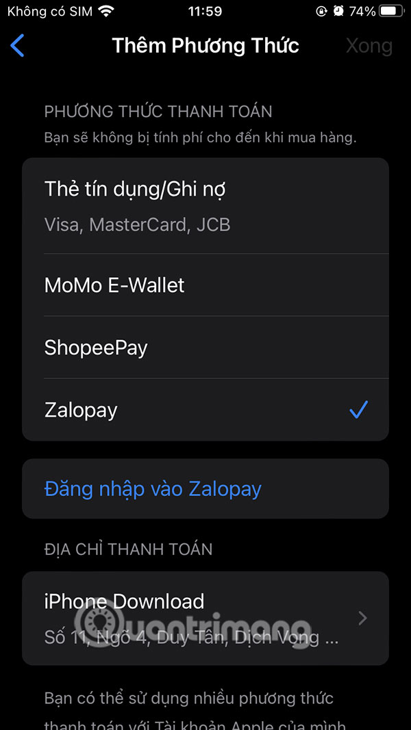Đăng nhập Zalo Pay 