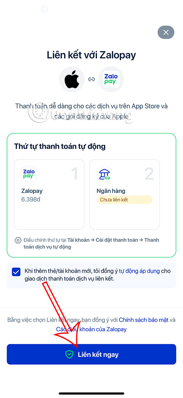 Liên kết Apple Store với Zalo Pay 