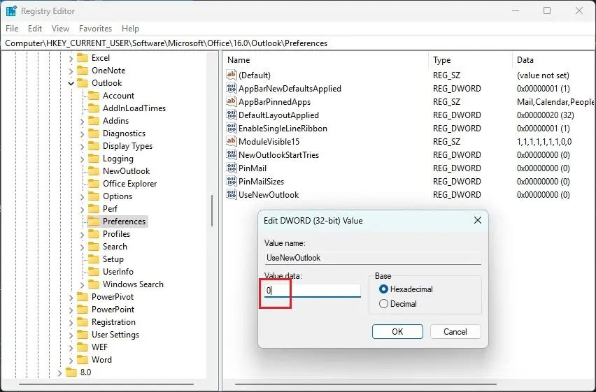 Ngăn đổi Outlook mới trên Windows 11