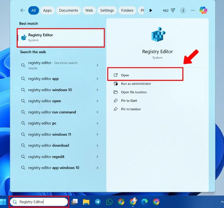 Mở Registry Editor