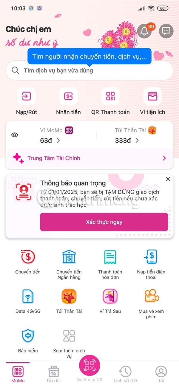 Giao diện MoMo