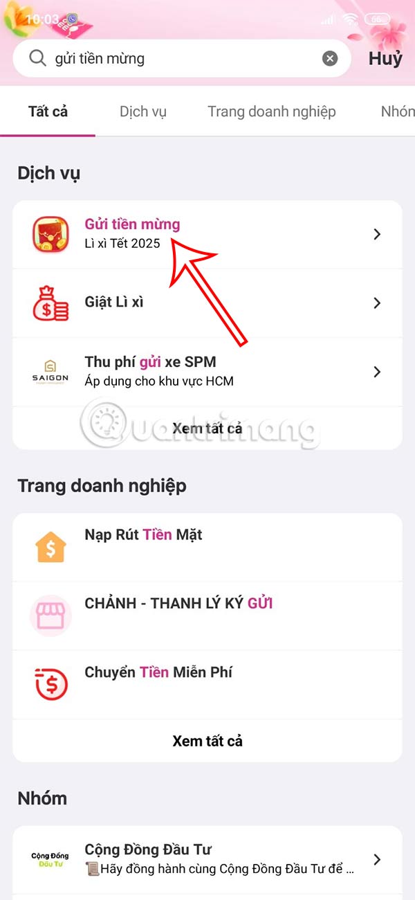 Gửi tiền mừng trên MoMo