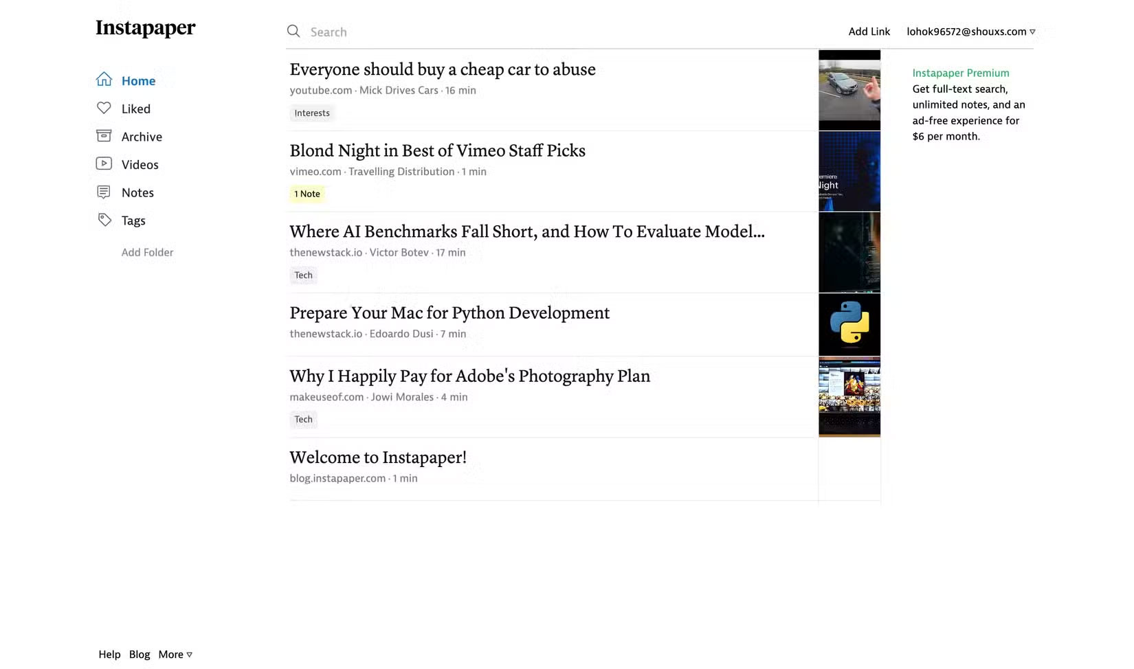 Giao diện web ứng dụng tạo sách Instapaper