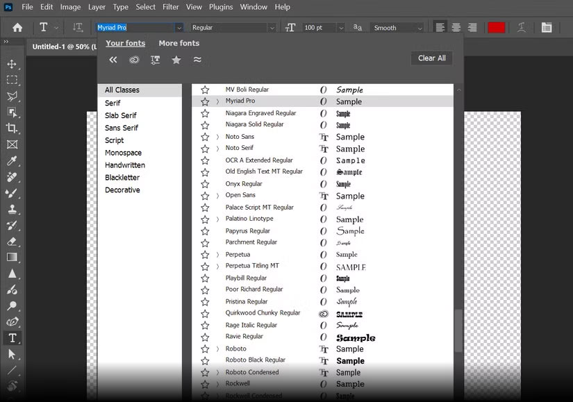 Font Browser trong Adobe Photoshop