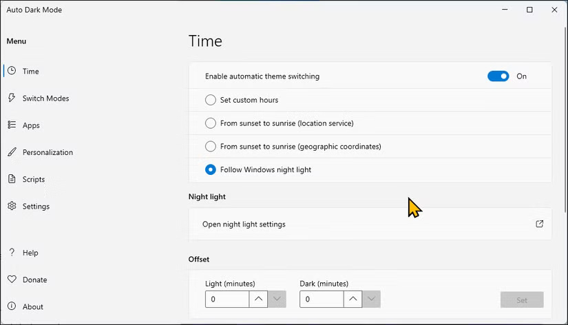 Giao diện chế độ tối tự động trên Windows 11