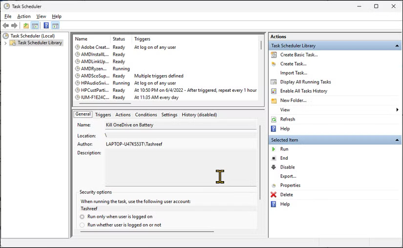 Tạo tác vụ mới trên Task Scheduler trên Windows 11