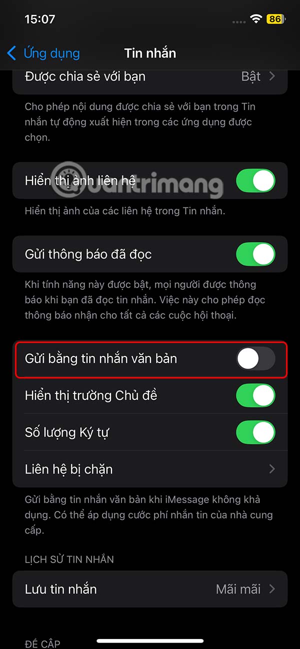 Tắt gửi tin nhắn bằng văn bản iPhone