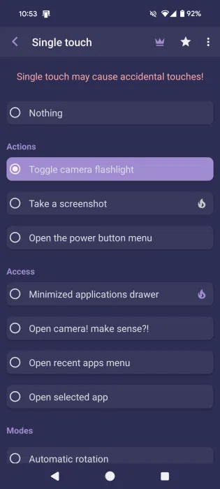 Chọn tùy chọn Single touch trong ứng dụng NotiGuy.