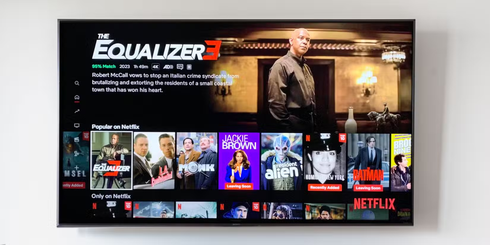 Trang chủ Netflix có thông tin về The Equalizer 3 được hiển thị