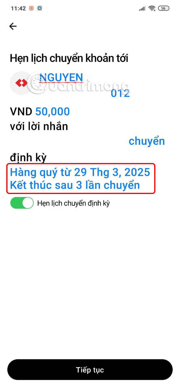 Thời gian đã đặt