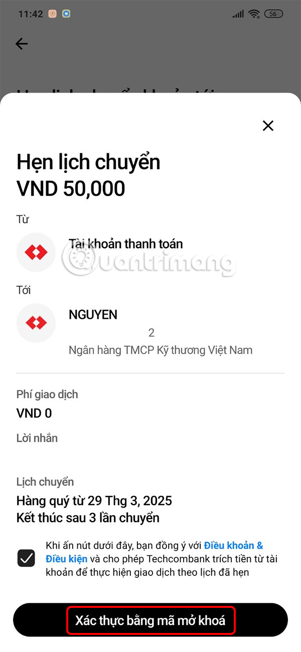 Chuyển tiền theo thời gian