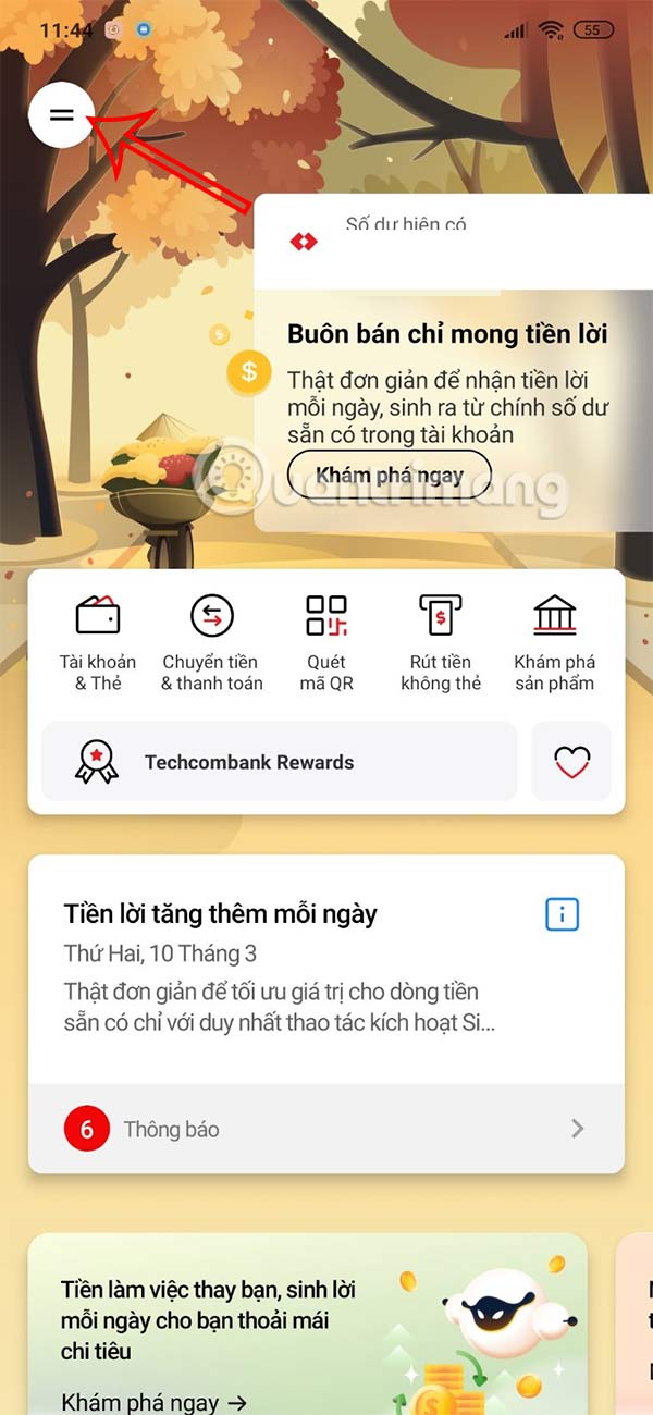 Giao diện Techcombank Mobile