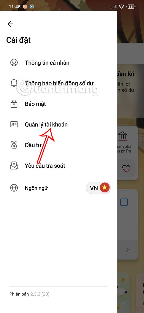 Quản lý tài khoản Techcombank Mobile