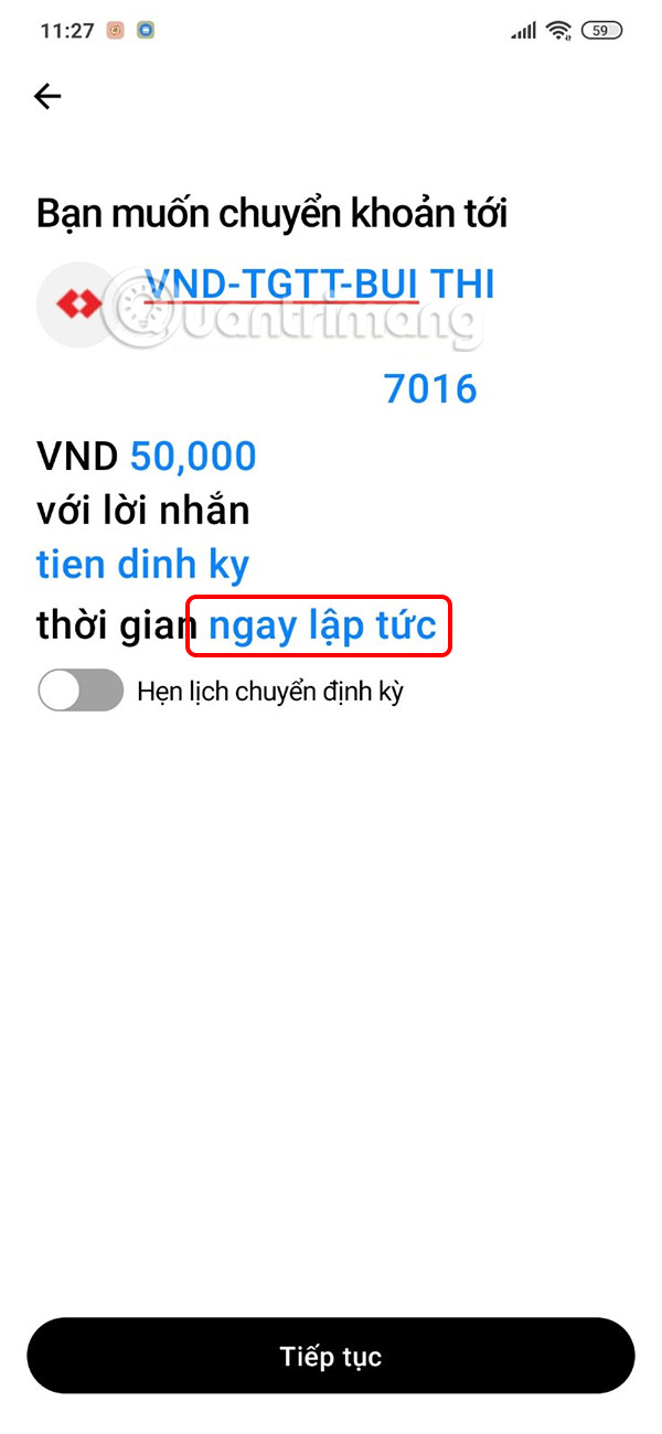 Chỉnh lịch hẹn chuyển tiền Techcombank Mobile