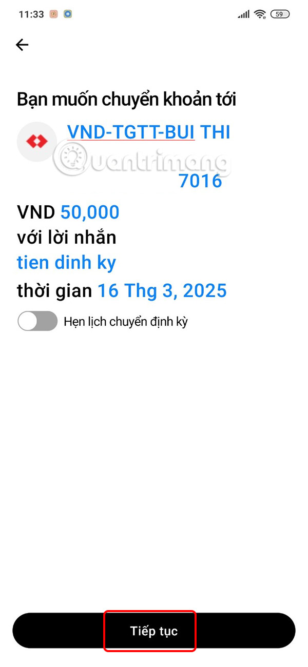 Thời gian chuyển tiền