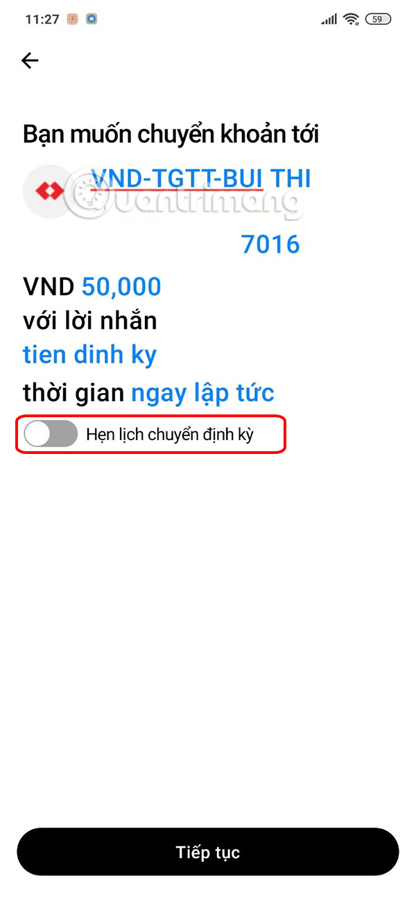 Bật lịch hẹn chuyển tiền định kỳ Techcombank Mobile