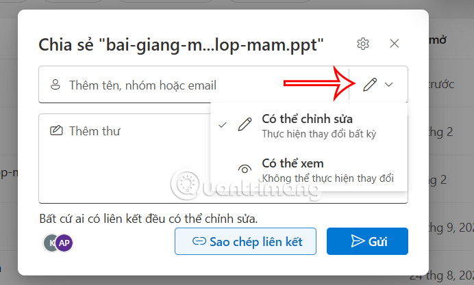 Đối tượng chia sẻ trên OneDrive