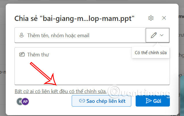 Chỉnh người nhận link chia sẻ trên OneDrive