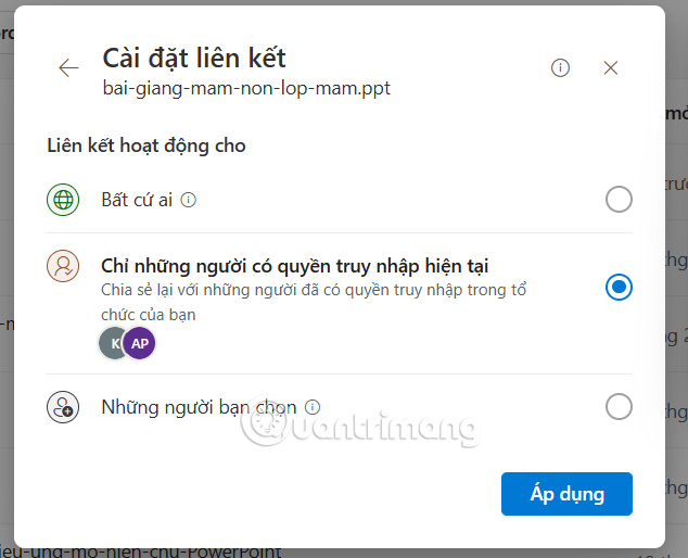 Người nhận link chia sẻ trên OneDrive