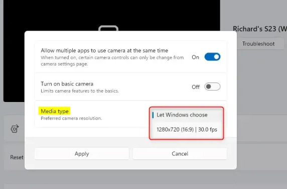 Cấu hình camera Widows 11