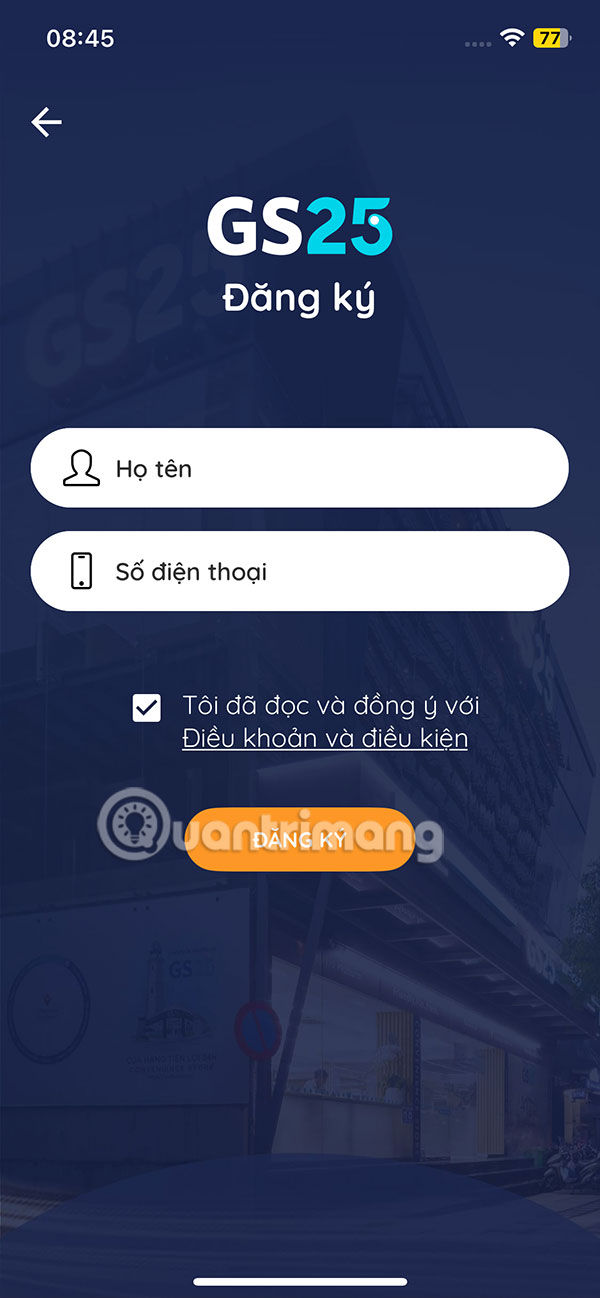 Nhập thông tin tài khoản