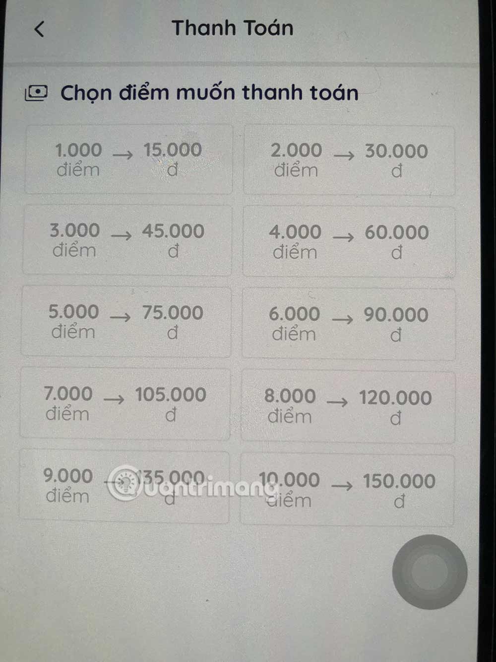 Mức tích điểm trên GS25