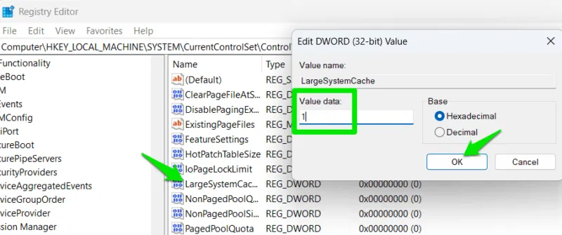 Chỉnh sửa Windows Registry để bật largecachesize