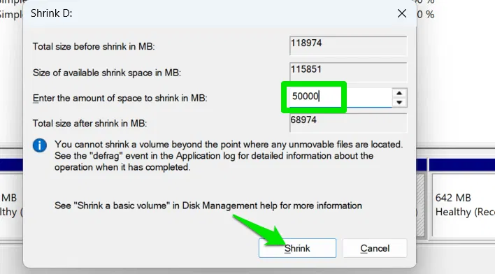 Thu nhỏ volume trong Windows Disk Management
