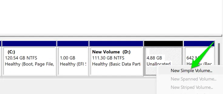 Tạo volume mới trong Windows Disk Management