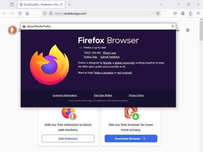 Tùy chọn cập nhật Firefox