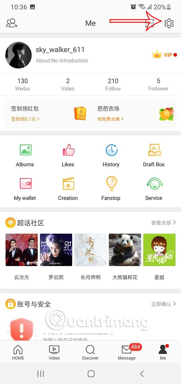 Cài đặt tài khoản Weibo