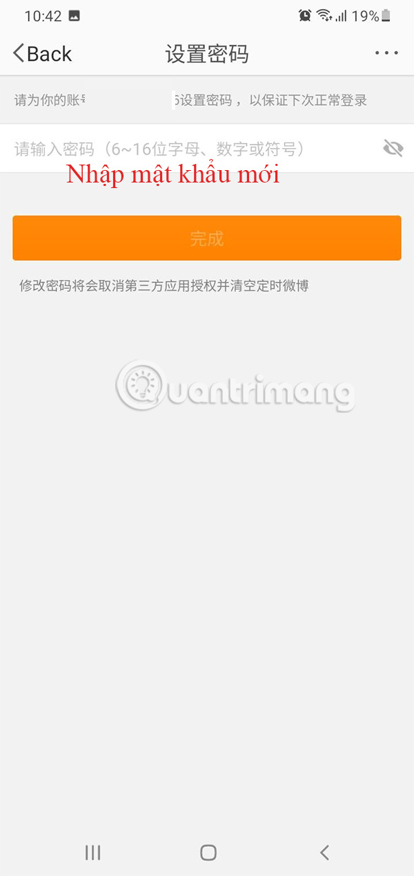 Nhập mật khẩu mới Weibo