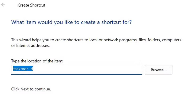 Tạo desktop shortcut cho Classic Task Manager trên Windows.