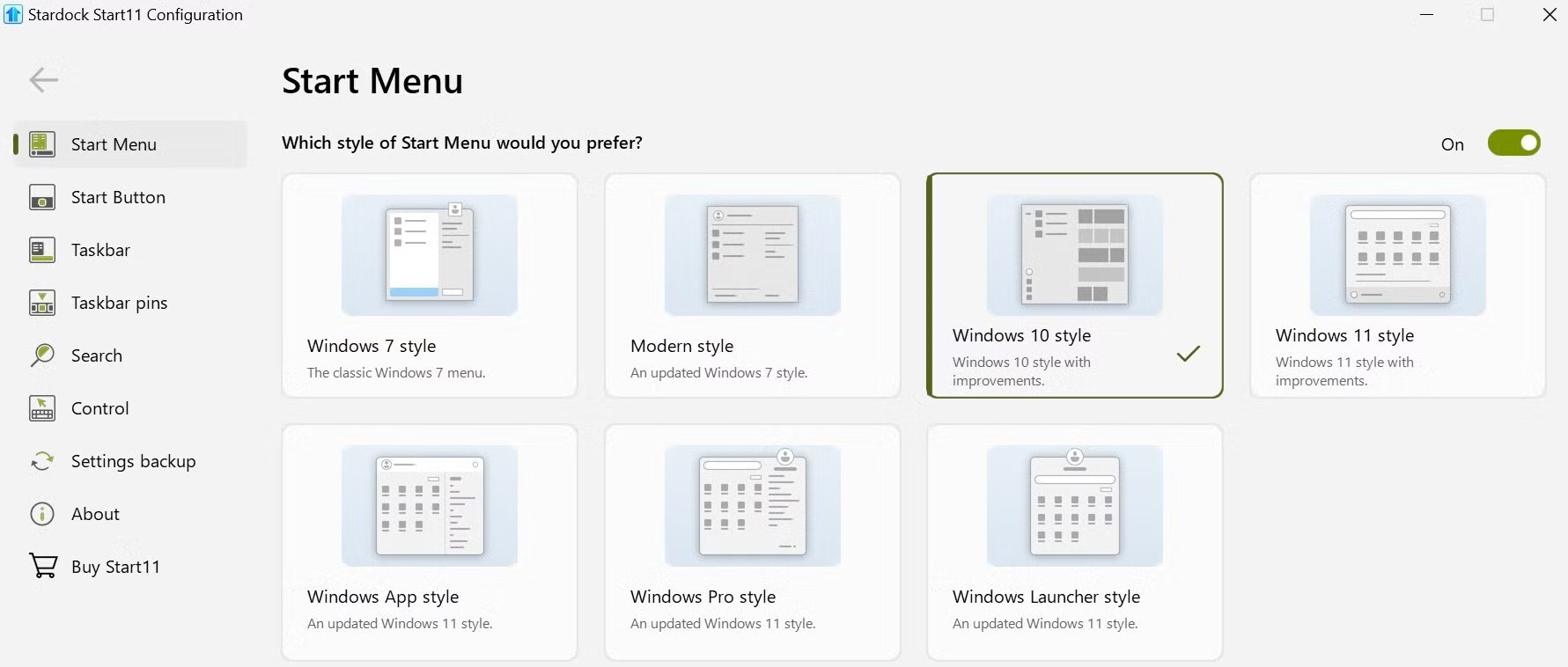 Thay đổi kiểu menu Start thành kiểu của Windows 10.