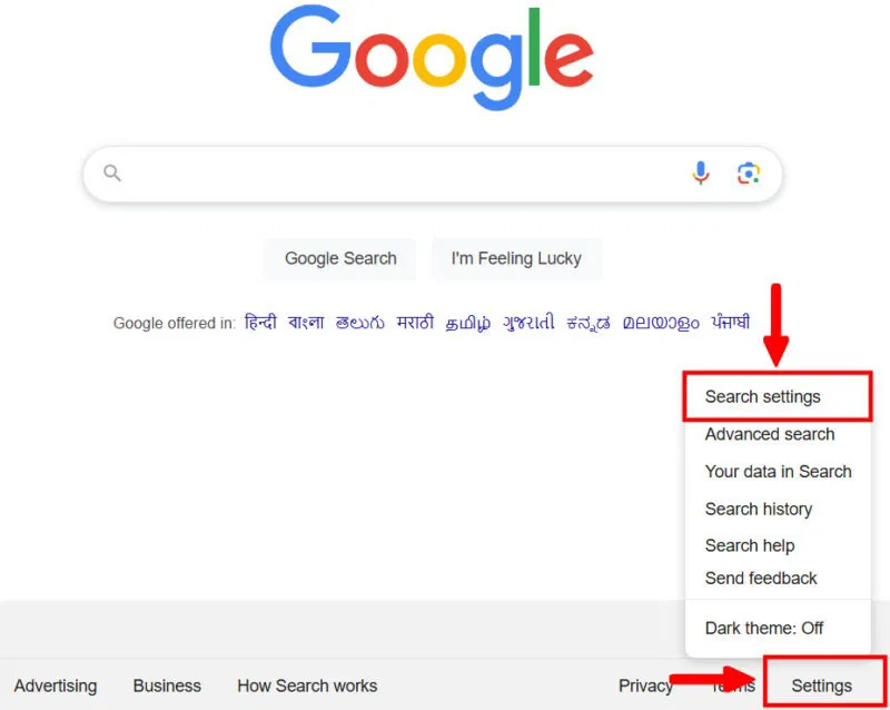 Cài đặt tìm kiếm Google