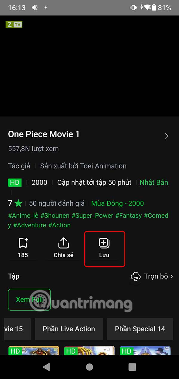 Lưu video trong AnimeVsub
