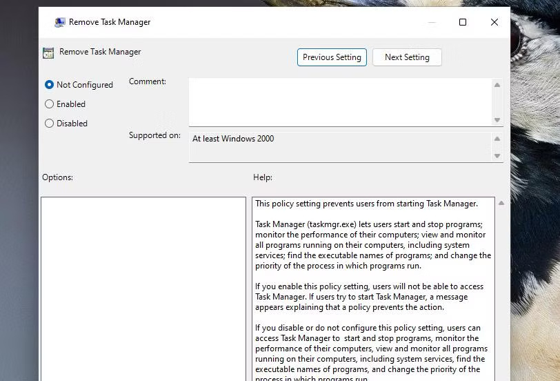 Cửa sổ Remove Task Manager