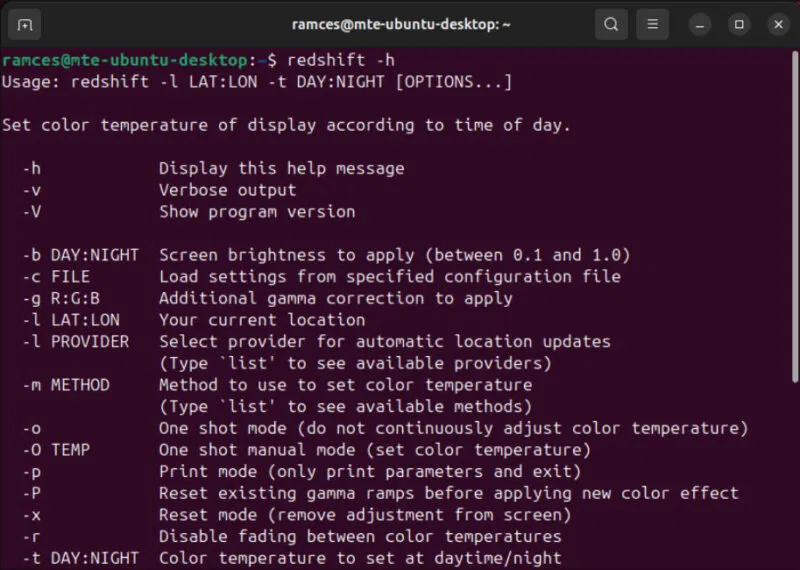 Tiện ích Redshift hoạt động bình thường trong Ubuntu.