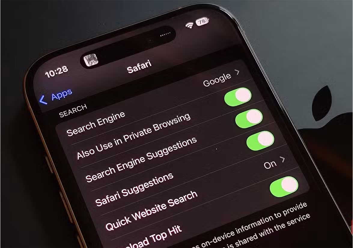 Cài đặt ứng dụng Safari trong ứng dụng Settings iOS
