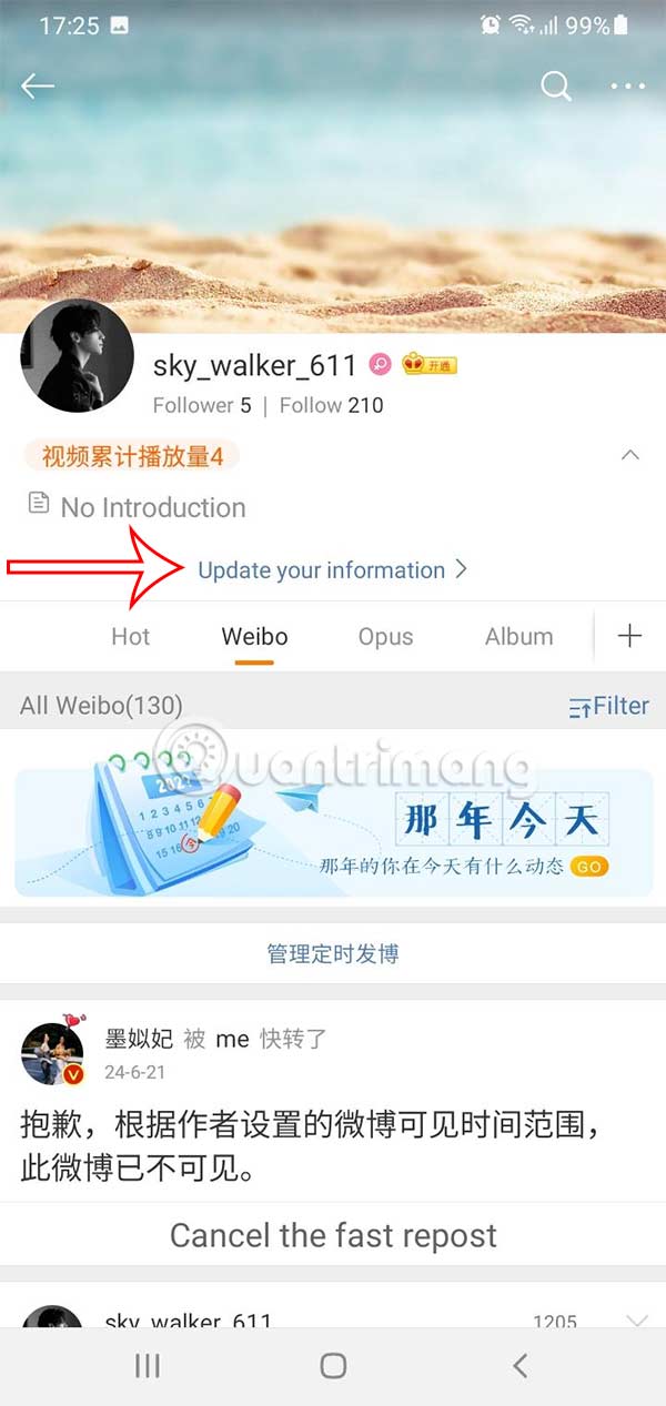 Cập nhật thông tin Weibo
