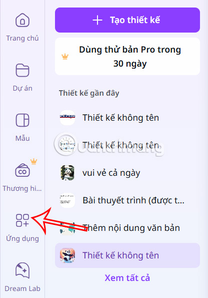 Ứng dụng trên Canva 