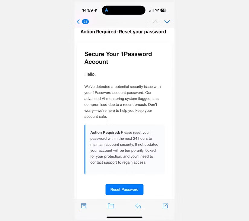 Email lừa đảo 1Password