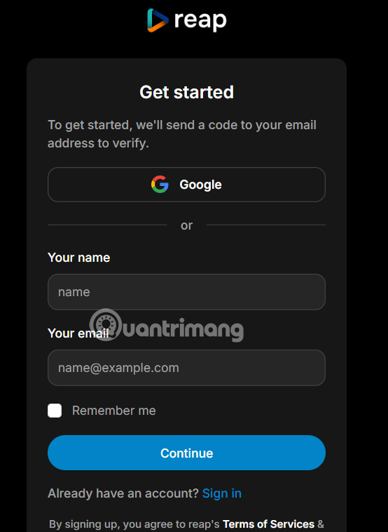 Đăng ký tài khoản Reap