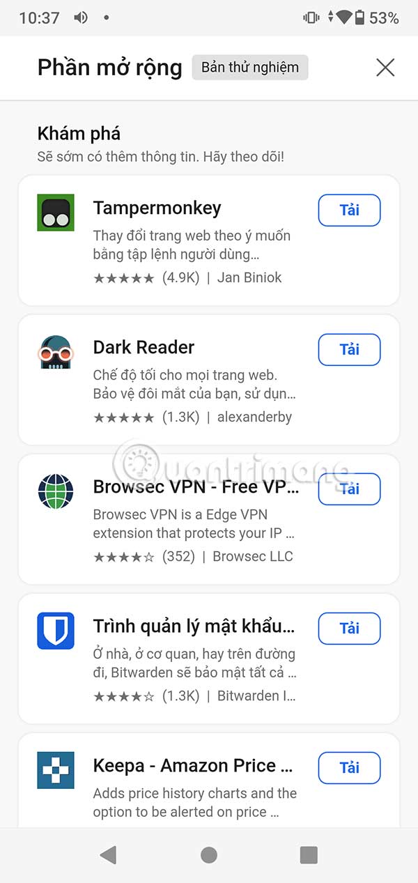 Danh sách tiện ích 