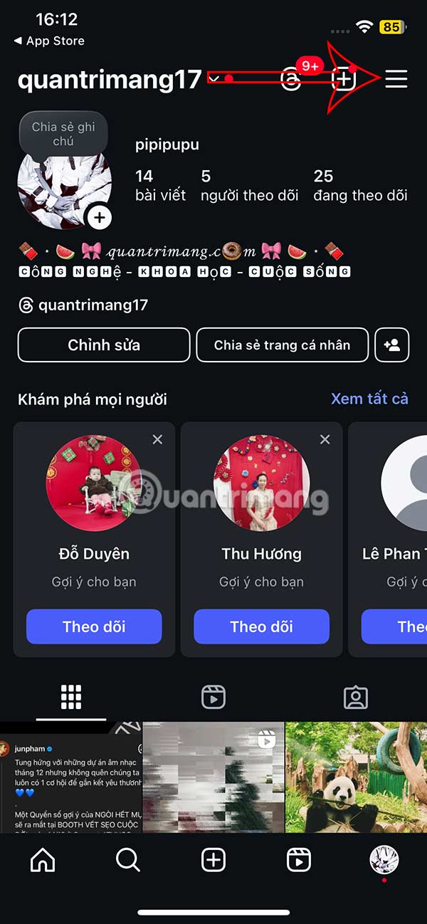 Tùy chỉnh tài khoản Instagram